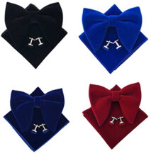 4 Sets Men Velvet Bow Tie Cufflinks Pocket Square Set Bowtie Hanky Cuff Links
