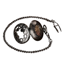 Splash Resistant Pocket Watch Black Metal Case Roman Numerals 12 Hour Display Mechanical Movement 1.9” Case Diameter