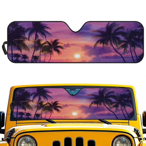 Purple Sunset Palm Trees Windshield Sunshade for Jeep 1