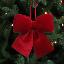 Red Velvet Wreath Bows, Christmas Tree Bow Ties, Xmas Decorative Bows for Home, Party, Wedding – 7.87x7.87 in (20x20 cm)