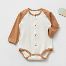 Color-Blocked Cotton Ribbed Bodysuit for Unisex Babies 0-24M Long Sleeve Romper with Snap Closure Comfy Infant Crawling Outfit