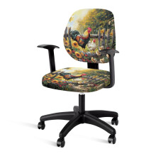 Rooster Sunflower Desk Chair Cover, 2-Pack Split Stretch Seat Cover with Elastic Edge, Polyester, Removable, Compatible with Rolling Chairs