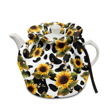 Sunflower Cow Pattern Tea Cosy with Elastic Band & Drawstring – Insulated Teapot Cover, Compatible with Standard Teapots