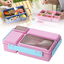 4-Compartment Bento Box, 47oz, Leak-Proof, Airtight Lid, Microwave-Safe, for Kids, Students, Office & Travel