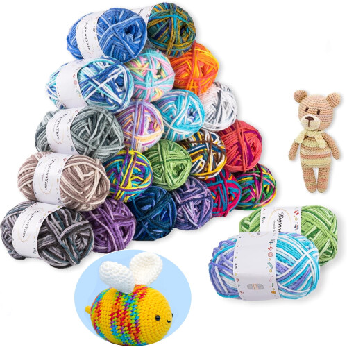 Soft acrylic crochet yarn multicolor 100g skein