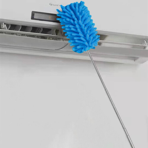 Microfiber Extendable Hand Duster, Washable, Telescoping Pole (9.44"-28.3"), Blue, Compatible with Car/Computer/AC/TV 1