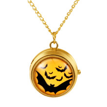 Analog Quartz Halloween Bat Ornament Pocket Watch Necklace Unisex with Arabic Numeral Dial with Rotating Ornament for Men Women- Home Leisure