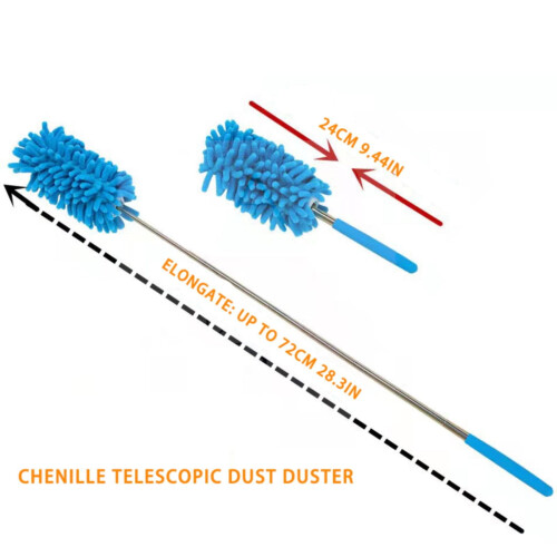 Microfiber Extendable Hand Duster, Washable, Telescoping Pole (9.44"-28.3"), Blue, Compatible with Car/Computer/AC/TV 2