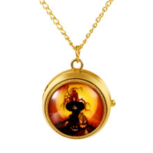 Analog Quartz Halloween Bat Ornament Pocket Watch Necklace Unisex with Arabic Numeral Dial with Rotating Ornament for Men Women- Home Leisure