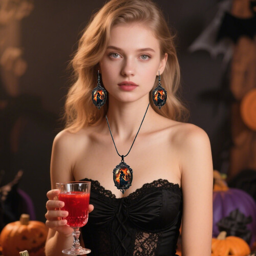 Σετ κοσμημάτων γοτθικού στυλ για το Halloween για γυναίκες: Σκουλαρίκια και κολιέ 1
