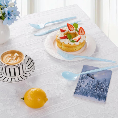 Σετ 150 τεμαχίων πλαστικά μαχαιροπίρουνα Baby Blue – 50 πιρούνια, 50 μαχαίρια, 50 1