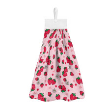 Strawberry & Daisy Kitchen Hanging Towels with Snap Button, Washable Hand/Dish Towels Set of 2, Compatible with Standard Hooks