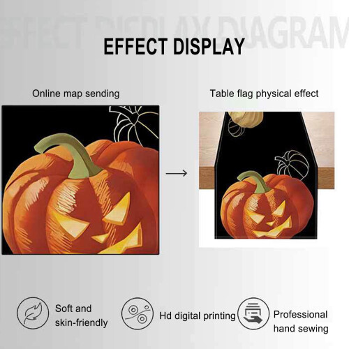 Halloween linen pumpkin table runner 13 x 72 inch 1