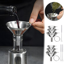 4Pcs Stainless Steel Kitchen Funnel Set, Food-Grade Metal Funnels with Cleaning Brush, Compatible with Bottles