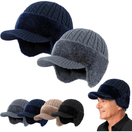 Baseball Beanie with Fur-Lined Ear Flaps and Wool Brim