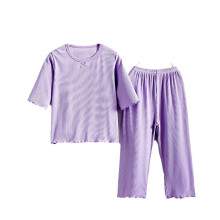 Conjunto de pijama infantil feminino, respirável, confortável, para usar o dia todo, roxo, tamanho 13-14 anos.