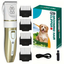 Professional Dog Grooming Kit - USB Rechargeable Electric Clippers with Thick Ceramic Blades, Brush & Measuring Tool Set for Cats and Dogs