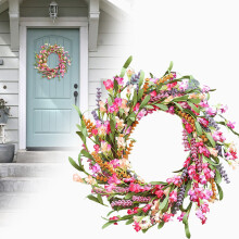 Couronne de printemps de 40 cm pour porte d'entrée – Décoration intérieure/extérieure toutes saisons, idéale pour Thanksgiving et l'automne