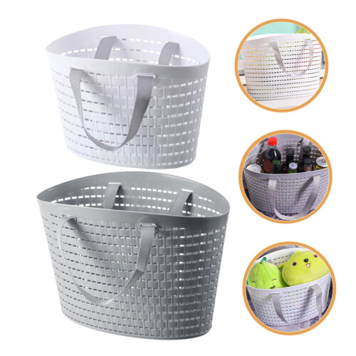 Hollow-Out Plastic Storage Basket, Assorted, Easy-Handle, Bathroom Laundry Bedroom Organizer, 2Pcs 1