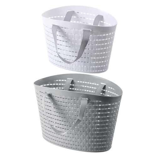 Hollow-Out Plastic Storage Basket, Assorted, Easy-Handle, Bathroom Laundry Bedroom Organizer, 2Pcs 2
