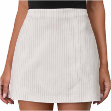 Witte minirok met krijtstreepjes voor dames - hoge taille met ingebouwde shorts, nauwsluitende stretchrok voor op kantoor of een avondje uit, maat S