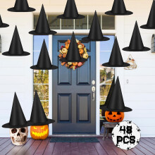 24 ks halloweenskych čarodejníckych klobúkov, čierne doplnky na kostýmy s nylonovou šnúrkou s dĺžkou 656 stôp – dekorácia do