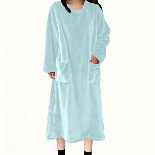 Camicia da notte da donna in flanella a maniche lunghe extra lunga con due