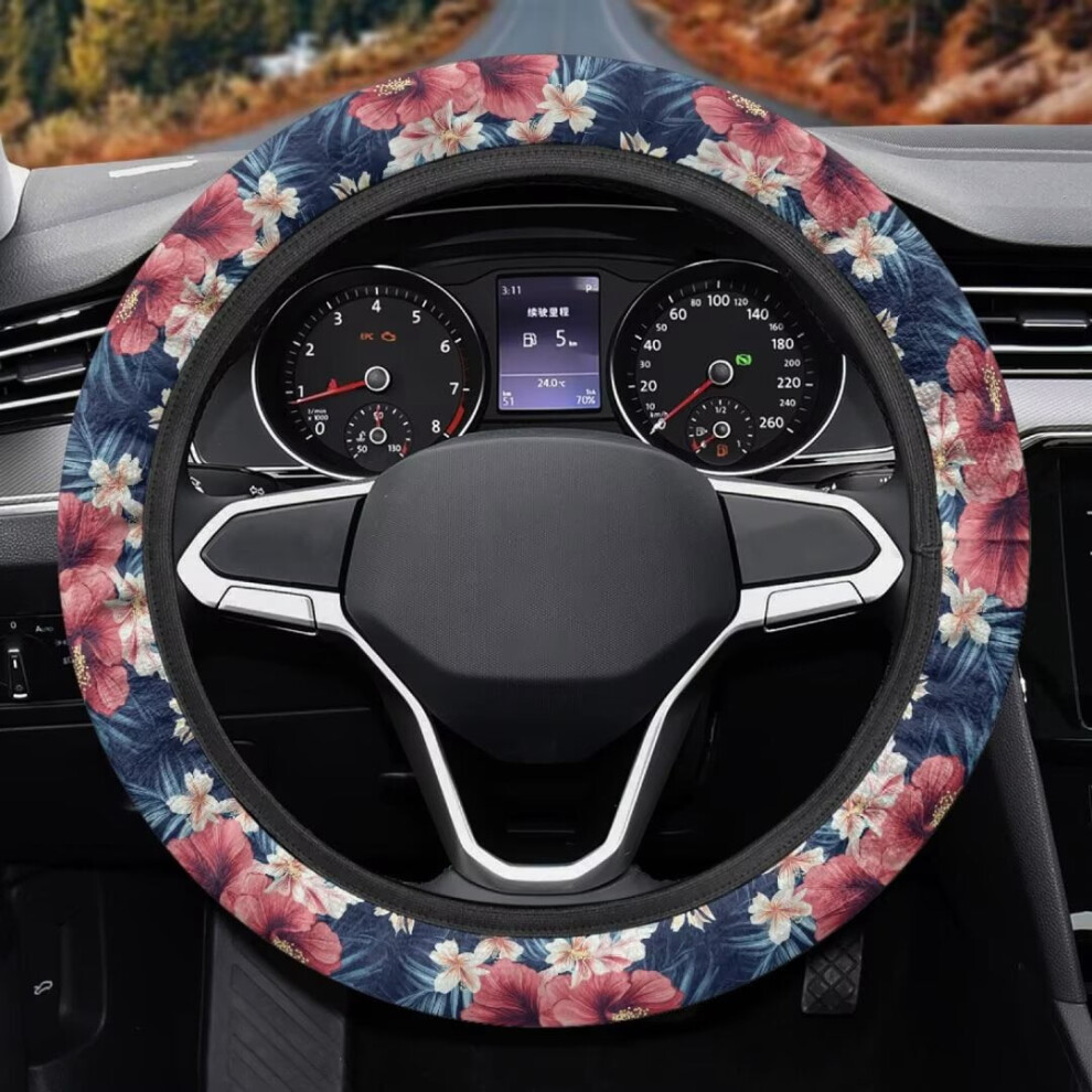 Hibiscus Print Steering Wheel Cover 15 Inch 9087558952099