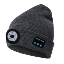 Căciulă Bluetooth Morttic cu lumină, difuzoare stereo și microfon, lanternă frontală cu 5 LED-uri reîncărcabilă USB, compatibilă cu