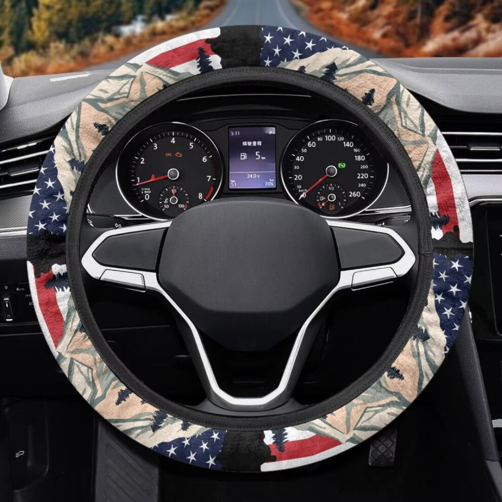 American Flag Car Steering Wheel Cover, 15", Washable Flannel, Winter Use, Compatible With Most Cars 9399596743127