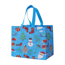 Sacs cadeaux de Noël bleus non tissés, lot de 5, 32 x 27 x 10 cm