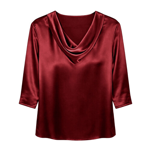 Damenbluse mit drapiertem Ausschnitt, einfarbig, 3/4-Ärmel 2