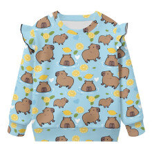 Girl Sweatshirt Pullover Hoodies Long Sleeve Shirts Ruffle Sleeve Lemon Capybara Sweatshirts for Girls Age 1-2 Casual Hoodies Crew Neck Blouse