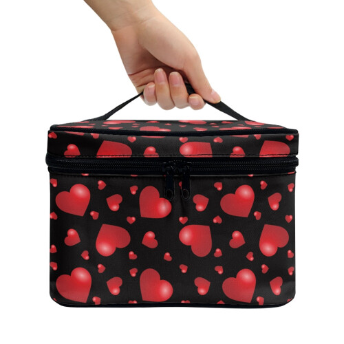 Makeup-etui med hjerteprint og børstehuller 1