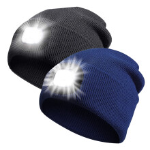 iClover2Pack Căciulă Beanie LED cu lumină, reîncărcabilă USB pentru iarnă, tricotată, cadouri pentru bărbați și femei, drumeții în aer