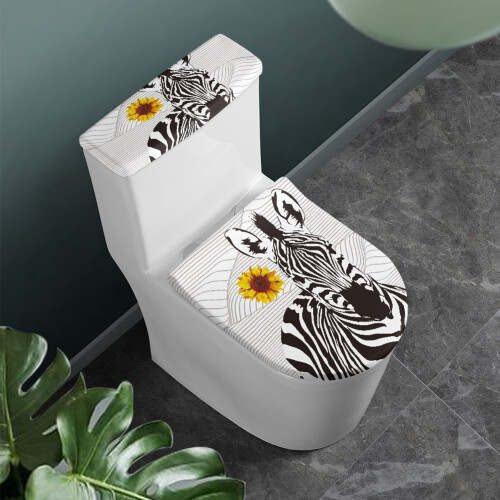WC-Deckelbezug-Set aus dehnbarem Polyester mit Zebra-Blumenmuster 1