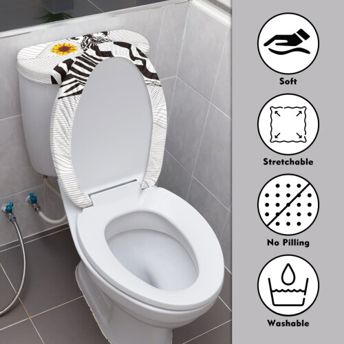 WC-Deckelbezug-Set aus dehnbarem Polyester mit Zebra-Blumenmuster 2