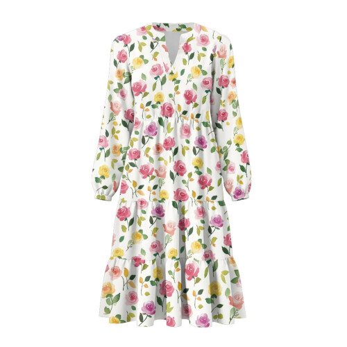 Abito midi da donna con volant e scollo a V, taglia S 1