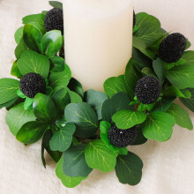 Künstlicher Beeren-Kerzenring mit grünen Blättern, 20 cm