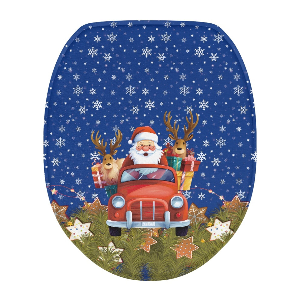 Xmas Santa Claus Toilet Seat Cover With Snowflakes & Deer, Elastic Bottom, Easy Install, Compatible With Standard Toilets 9027700162006