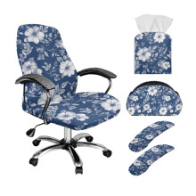 5-in-1 Office Chair Cover Set: Stretch Protector, Armrest Covers, Remote Holder, Tissue Box Cover, Vintage Flower Print – Compatible with Standard