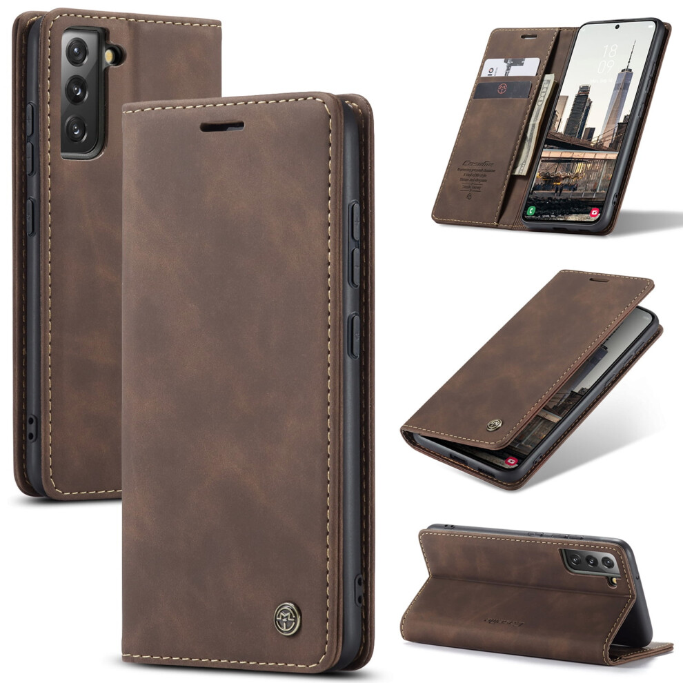 Slim Pu Leather Wallet Case For Samsung Galaxy S21 Fe 5G (6.4"), Magnetic Closure, Id/Card Slots, Shockproof, Kickstand, Coffee Brown 9027700164017