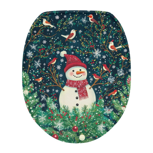 Assento sanitário com boneco de neve e pássaro de Natal - Lavável e compatível com assentos padrão.