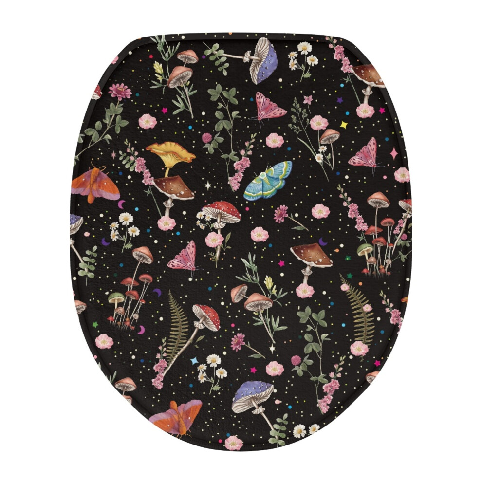 Mushroom Butterfly Toilet Lid Cover, Soft Flannel, Elongated Fit Â Bathroom Decor, Compatible With Standard Oblong Toilets 9422877010004