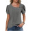 Top cropped feminino de manga curta com decote irregular e renda. 1