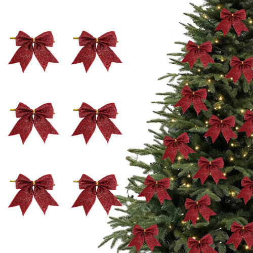 Mini fiocchi natalizi in raso rosso, 3,9x3,5 pollici, 6 pezzi
