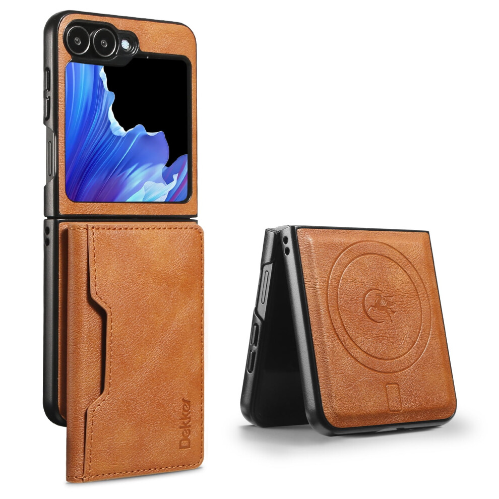 Samsung Galaxy Z Flip 7 Wallet Case Â Magnetic Detachable Card Holder, Magsafe Compatible, Kickstand, Pu Leather, Anti-Drop, Brown 9027700161887