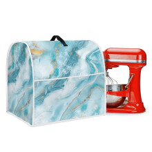 Dust-Proof Kitchen Stand Mixer Cover for 6-8 Qt, Blue & White Marble, with Top Handle & Front Pockets