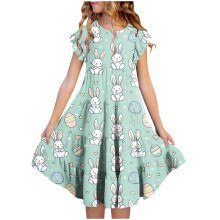 Mädchen Osterkleid Kurzarm Rundhals Bedruckt Stufenkleid