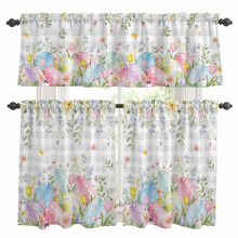 Kitchen Curtains and Valances Set Spring Floral Light Grey